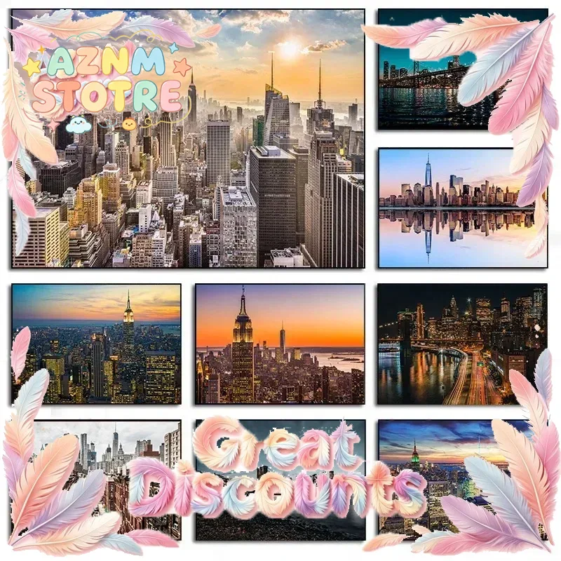 Home Decor New York - Ночний пейзаж Нью-Йорка с неоновыми зданиями,