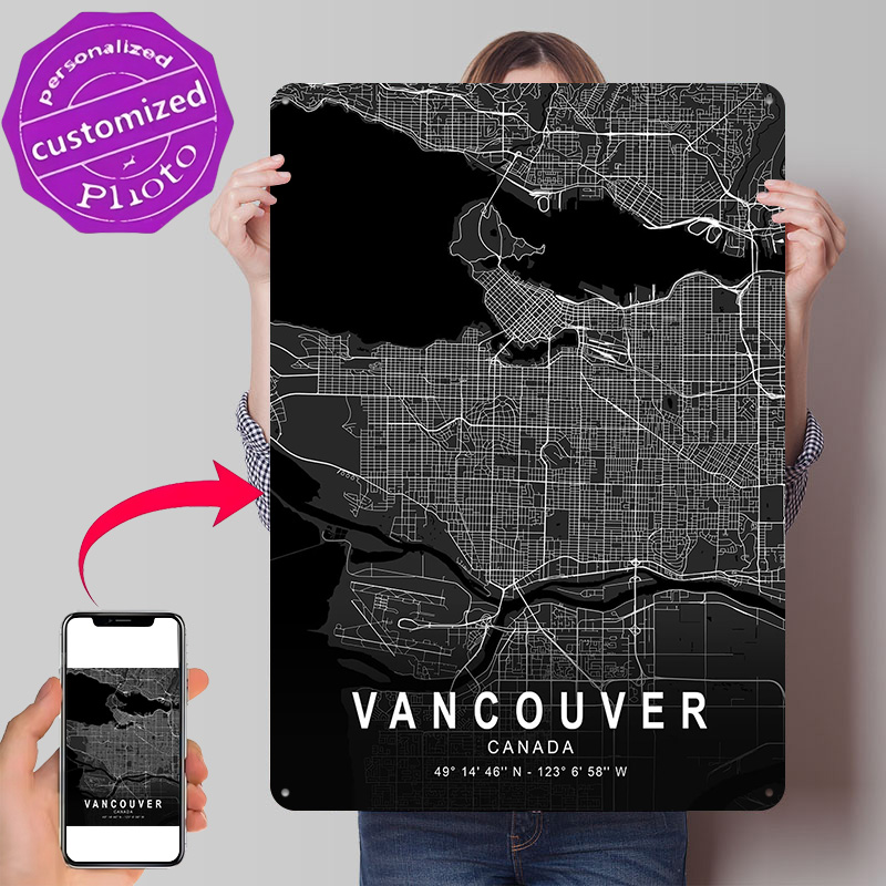 Home Decor Vancouver - Постер с 3D-текстурой «Темная карта Ванкувера»,