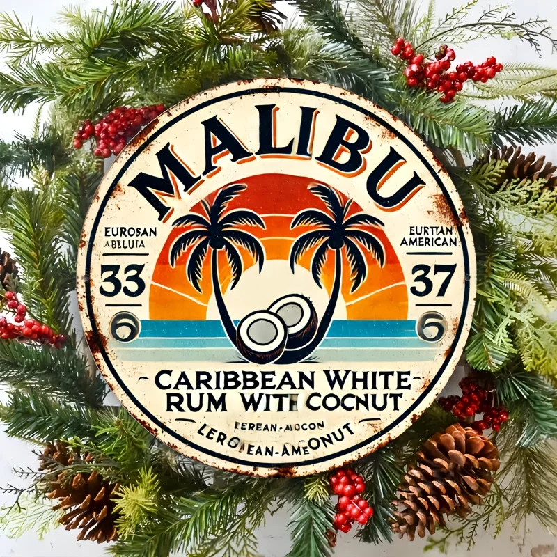 Home Decor Tree - Винтажная алюминиевая настенная вывеска Malibu Rum