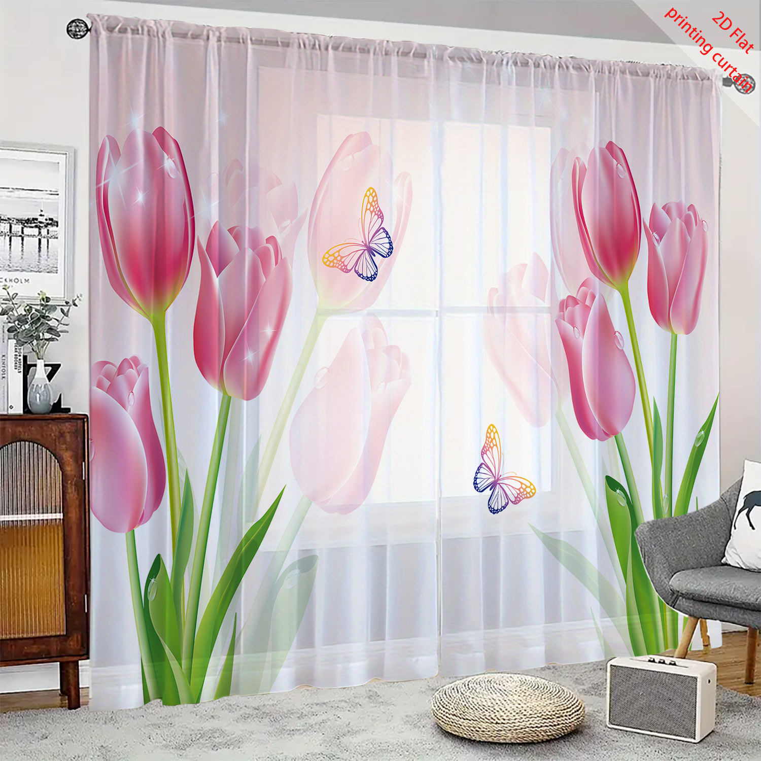 Home Decor Youtube - Прозрачная марлевая занавеска с принтом розовых